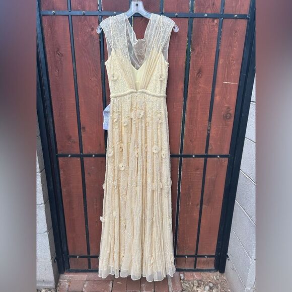 Mac Duggal 70274 Embellished Illusion Cap Sleeve Gown Butter Yellow size 6 NWT - Picture 4 of 10